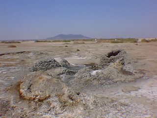 mudpots and volcano